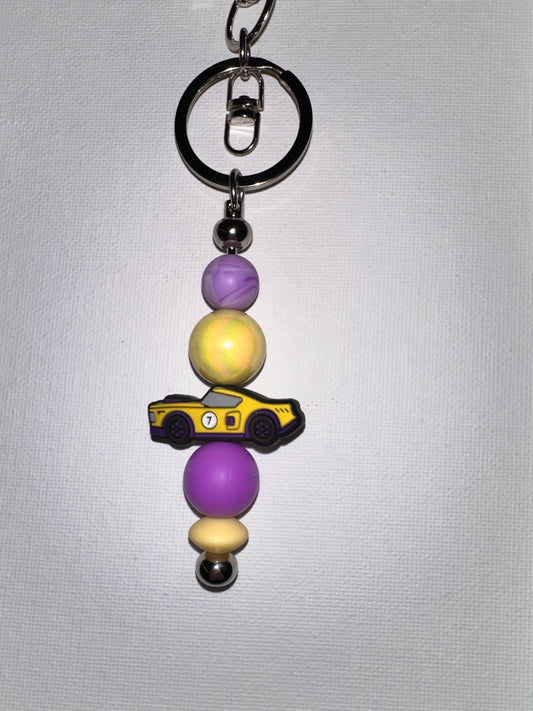 Yellow Race Car Keychain